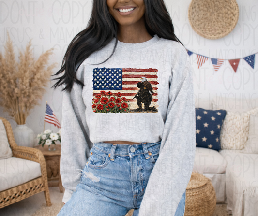SOLDIER AND EAGLE PAINTED FLAG *OLLIE & CO. EXCLUSIVE* - DTF TRANSFER