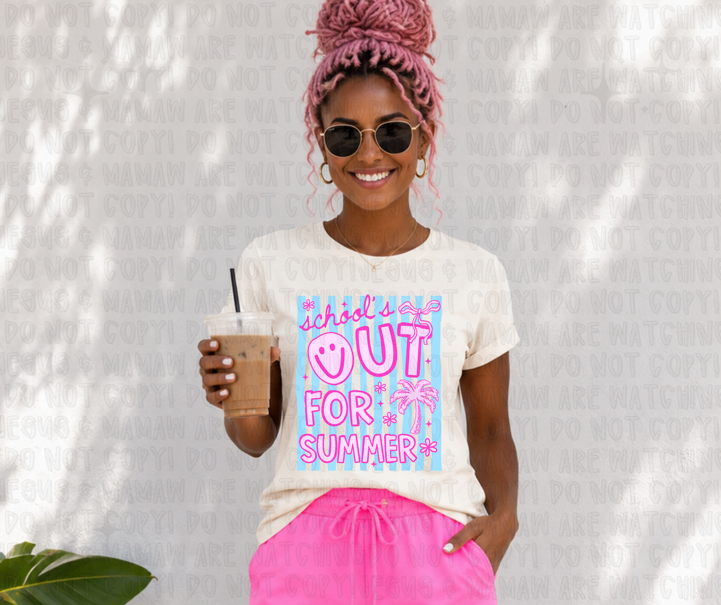 SCHOOL'S OUT FOR SUMMER SMILEY PINK & BLUE - DTF TRANSFER