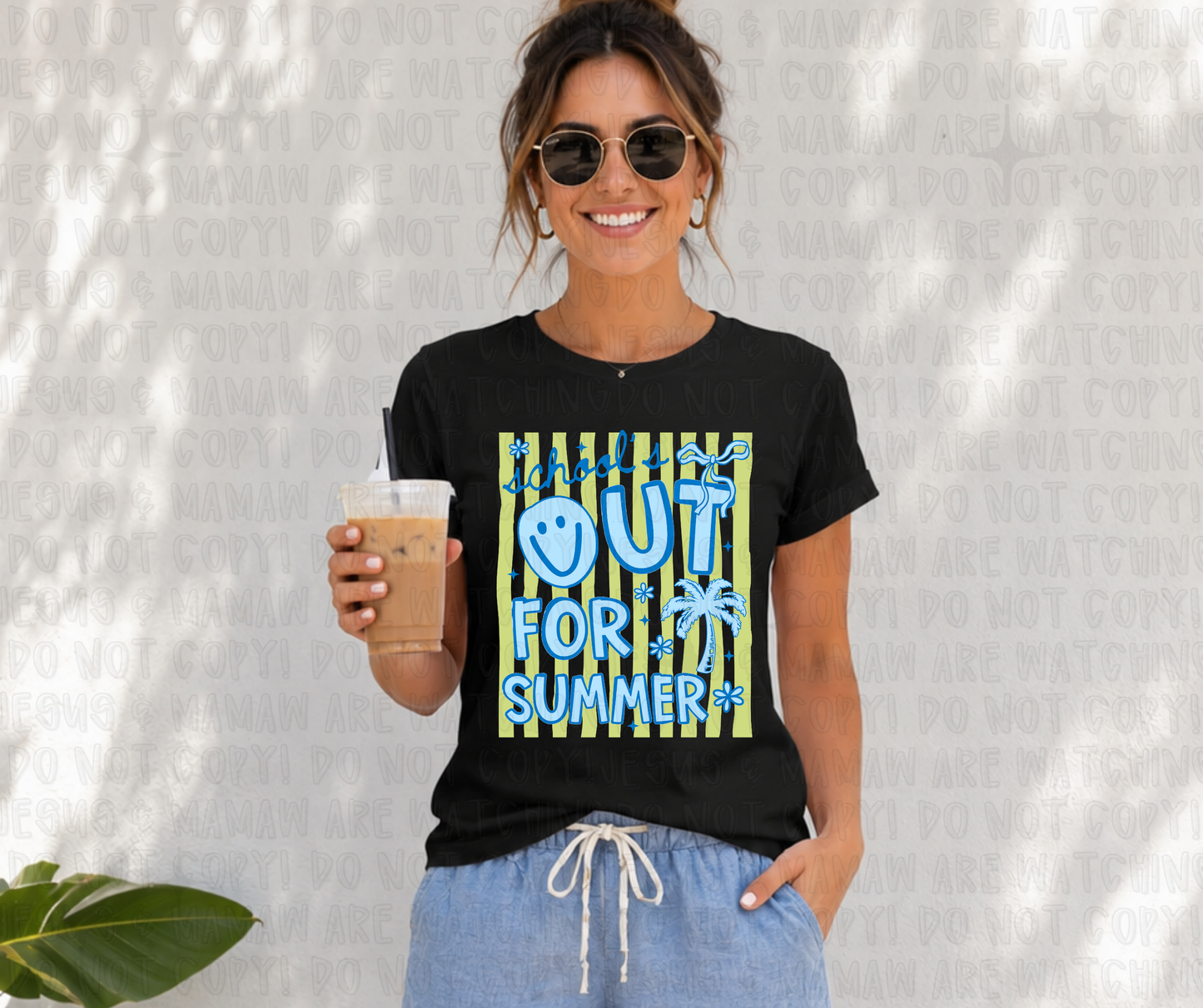 SCHOOL'S OUT FOR SUMMER SMILEY YELLOW & BLUE - DTF TRANSFER