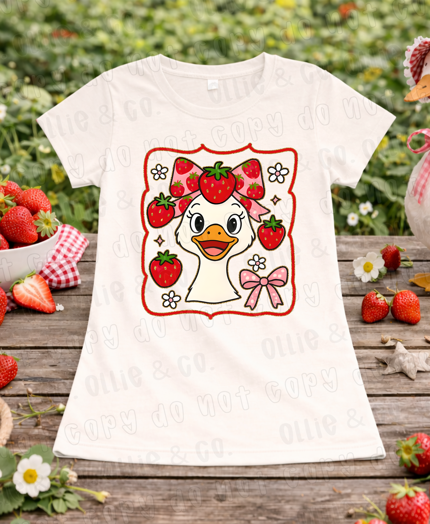 STRAWBERRY GOOSE WITH BOW - DTF TRANSFER