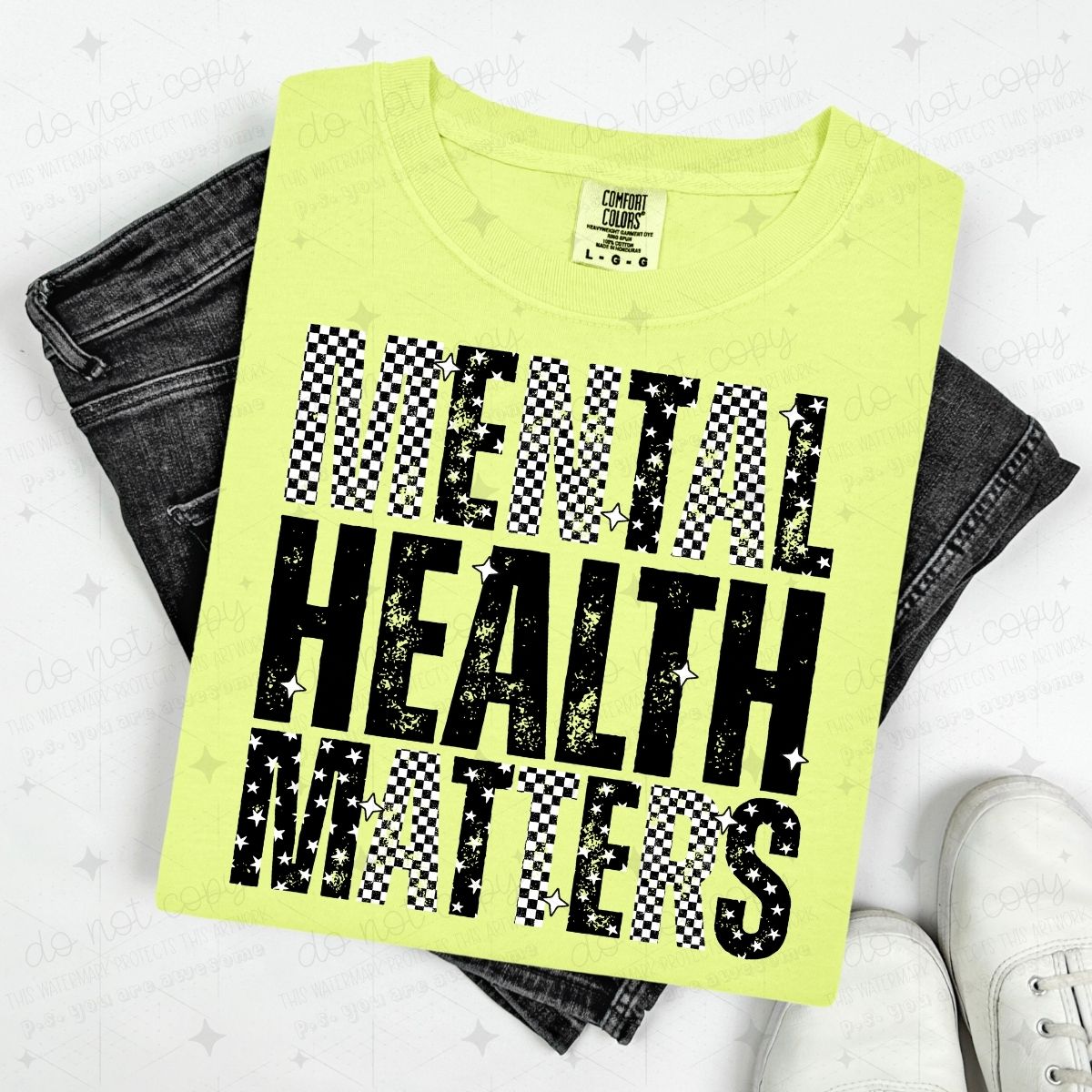 MENTAL HEALTH MATTERS - CHECKERED AND STAR LETTER - DTF TRANSFER