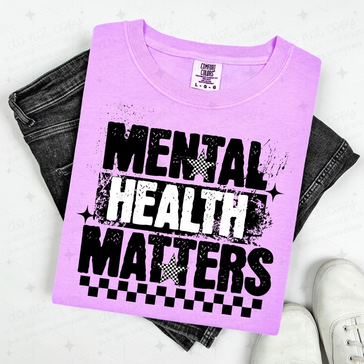 MENTAL HEALTH MATTERS - GRUNGE AND CHECKERED STARS - DTF TRANSFER