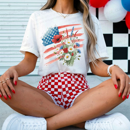 FLORAL AMERICAN FLAG - DTF TRANSFER