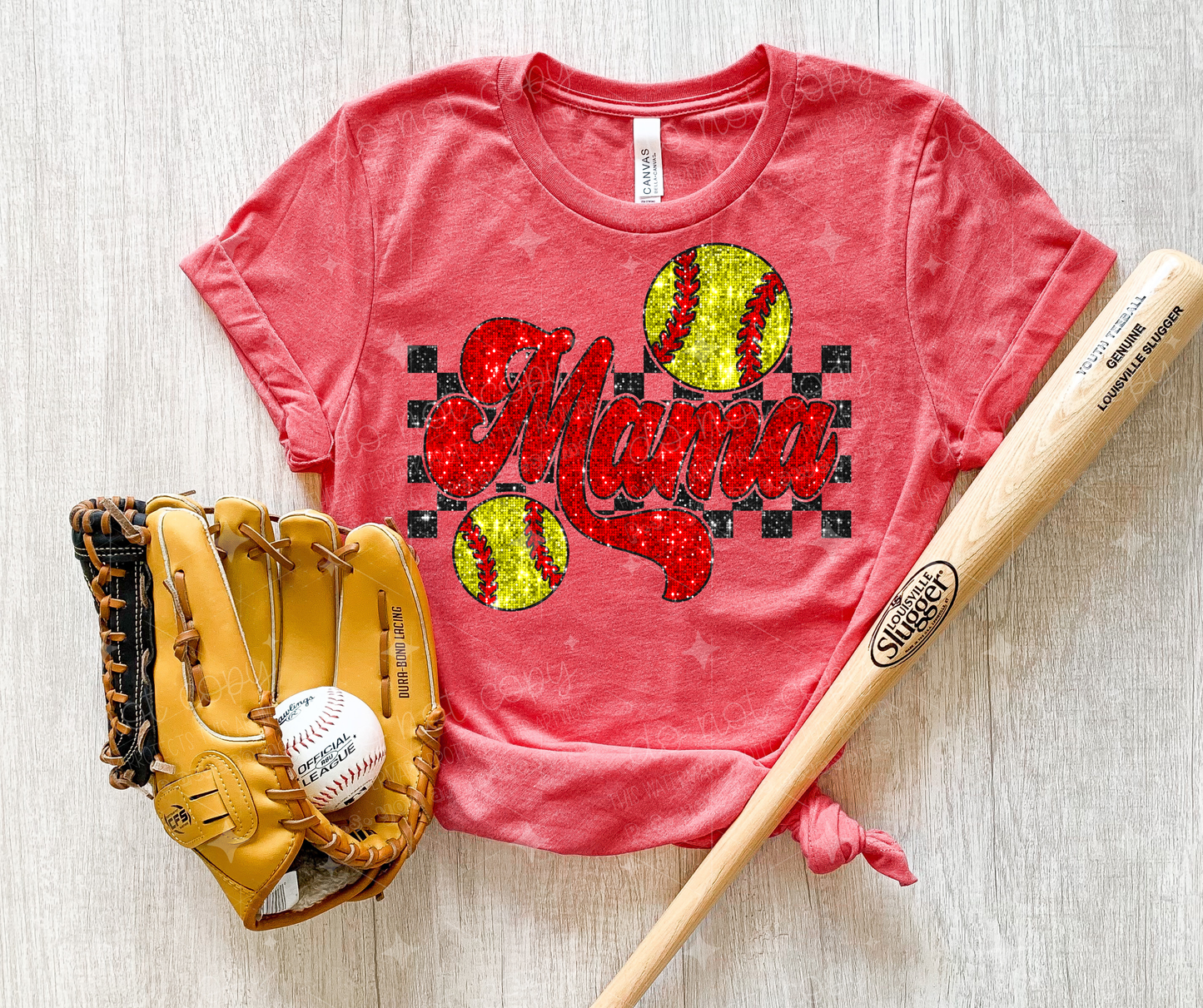 SOFTBALL MAMA - FAUX GLITTER - DTF TRANSFER