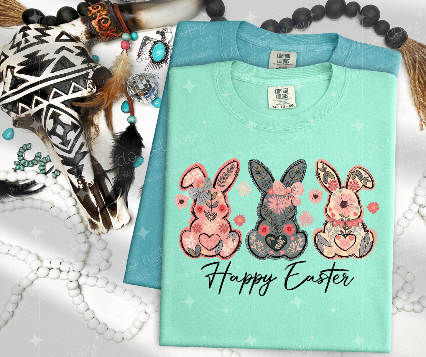 HAPPY EASTER BUNNY TRIO - DTF TRANSFER