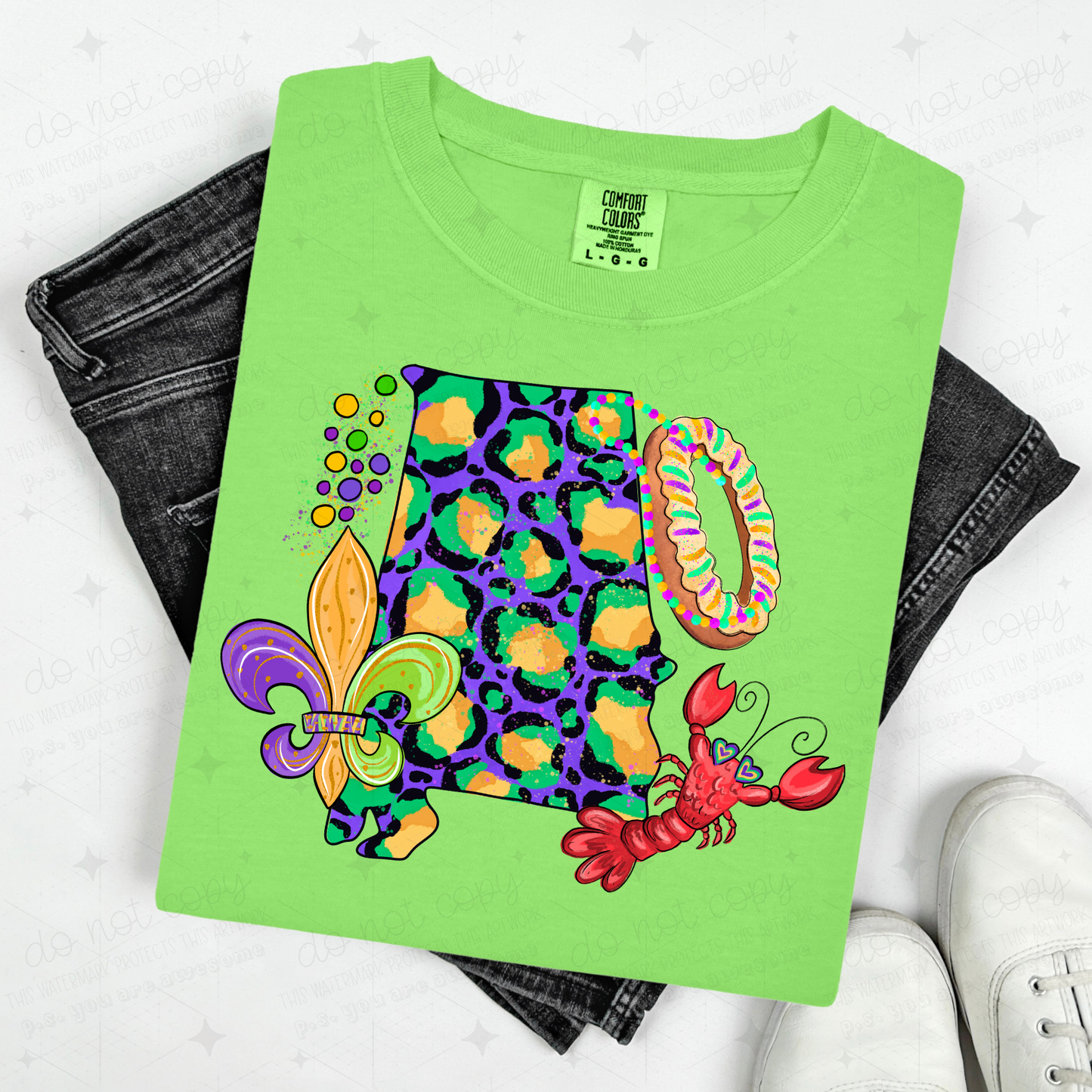 BRIGHT COLORED ALABAMA MARDI GRAS - DTF TRANSFER