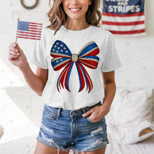 COQUETTE PATRIOTIC BOW - FAUX RHINESTONES - DTF TRANSFER