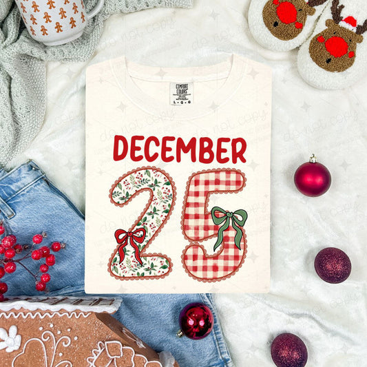 COQUETTE DECEMBER 25 WITH RED LACE OUTLINE - FAUX LACE - DTF TRANSFER