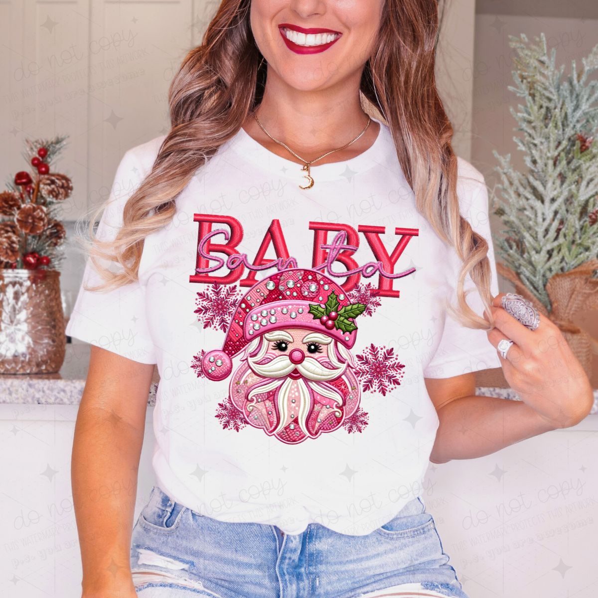 SANTA BABY - FAUX EMBROIDERY/FAUX RHINESTONES - DTF TRANSFER