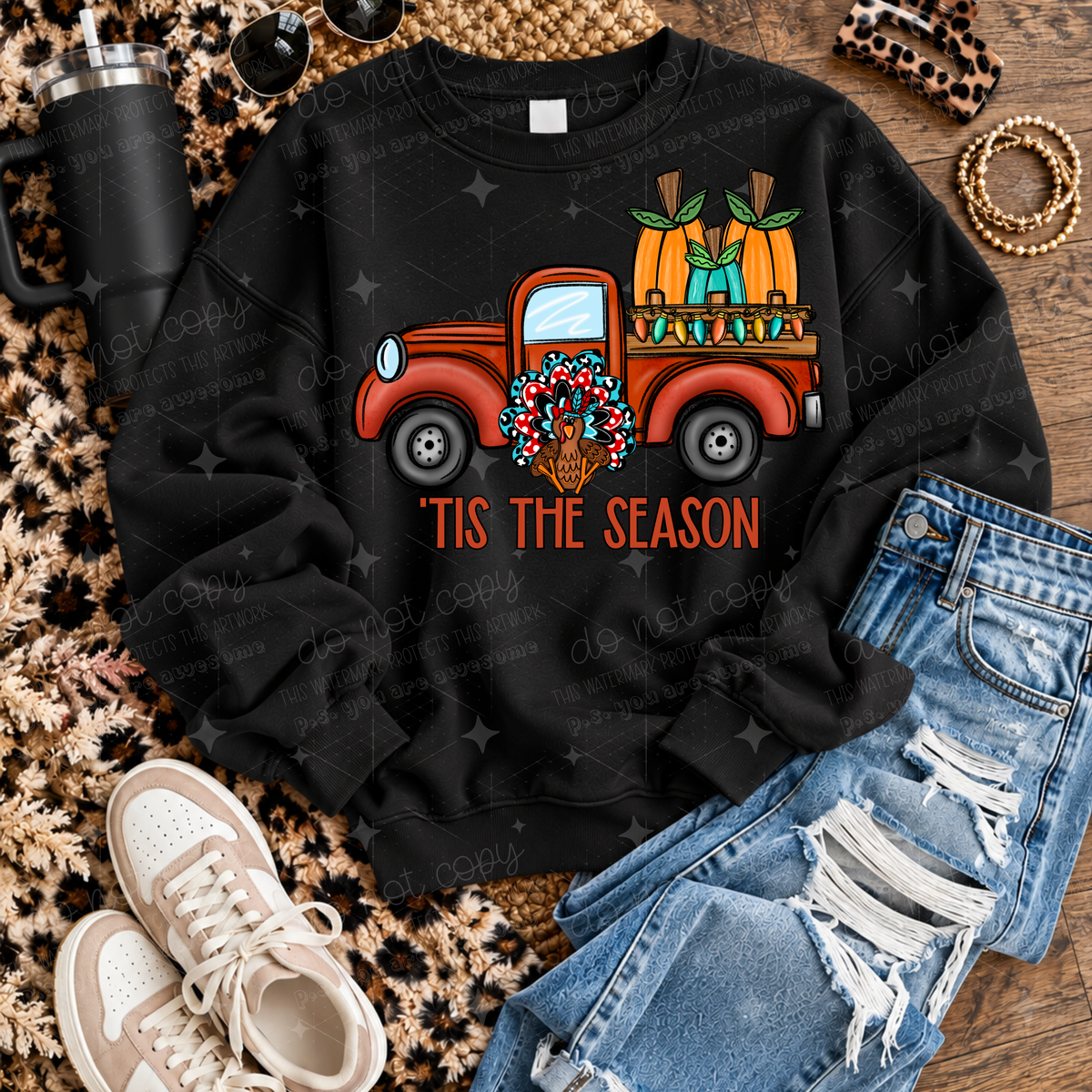 TIS THE SEASON RED TRUCK - DTF TRANSFER