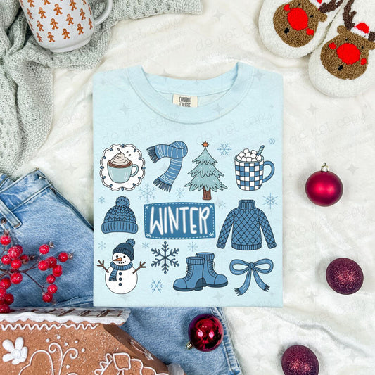 COQUETTE BLUE WINTER DOODLE - DTF TRANSFER