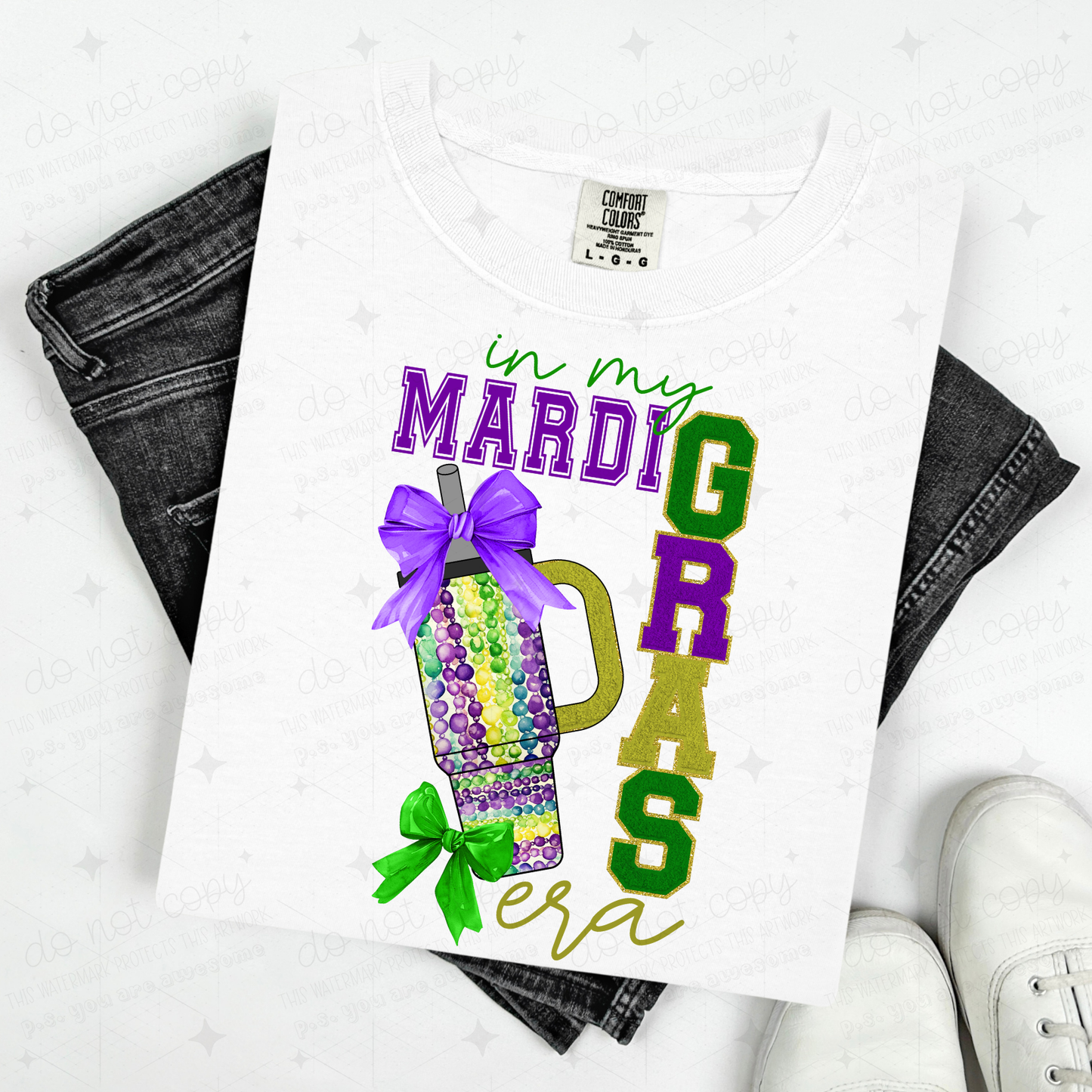 COQUETTE IN MY MARDI GRAS ERA - FAUX GLITTER - DTF TRANSFER