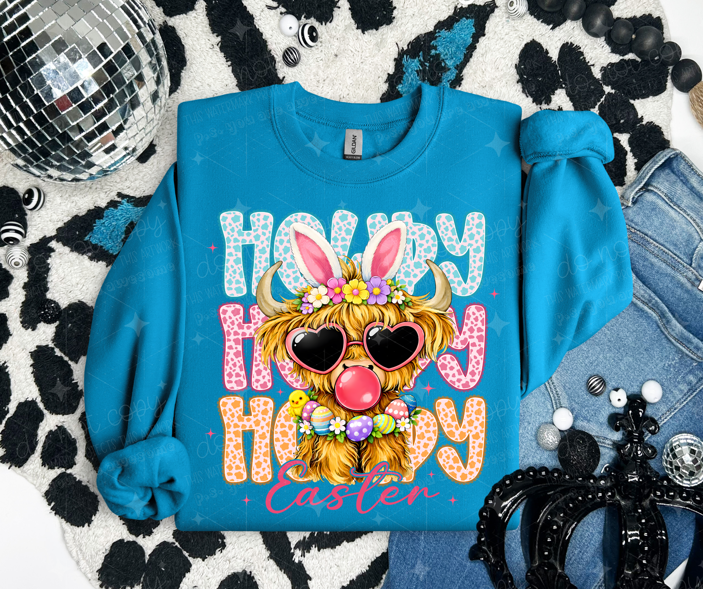 HOPPY EASTER HIGHLAND COW - DTF TRANSFER