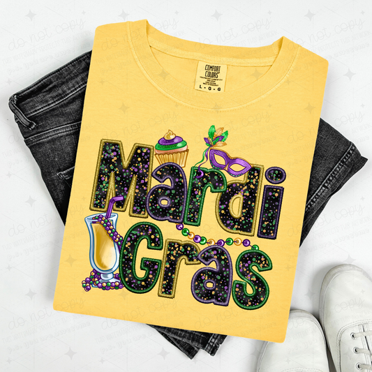 MARDI GRAS DOODLE - FAUX EMBROIDERY/FAUX SEQUIN - DTF TRANSFER
