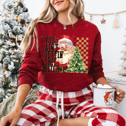 YOU AIN'T GETTIN' SHIT VINTAGE SANTA - FAUX GLITTER - DTF TRANSFER