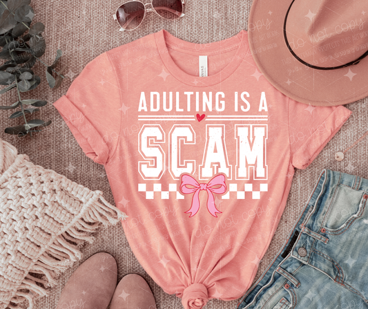 ADULTING IS A SCAM WHITE GRUNGE - DTF TRANSFER