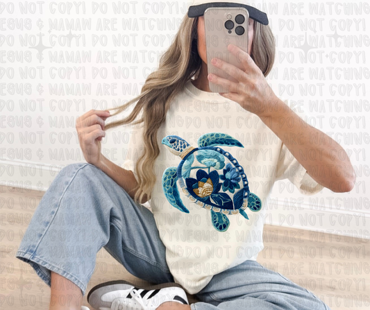 SEA TURTLE - FAUX EMBROIDERED - DTF TRANSFER