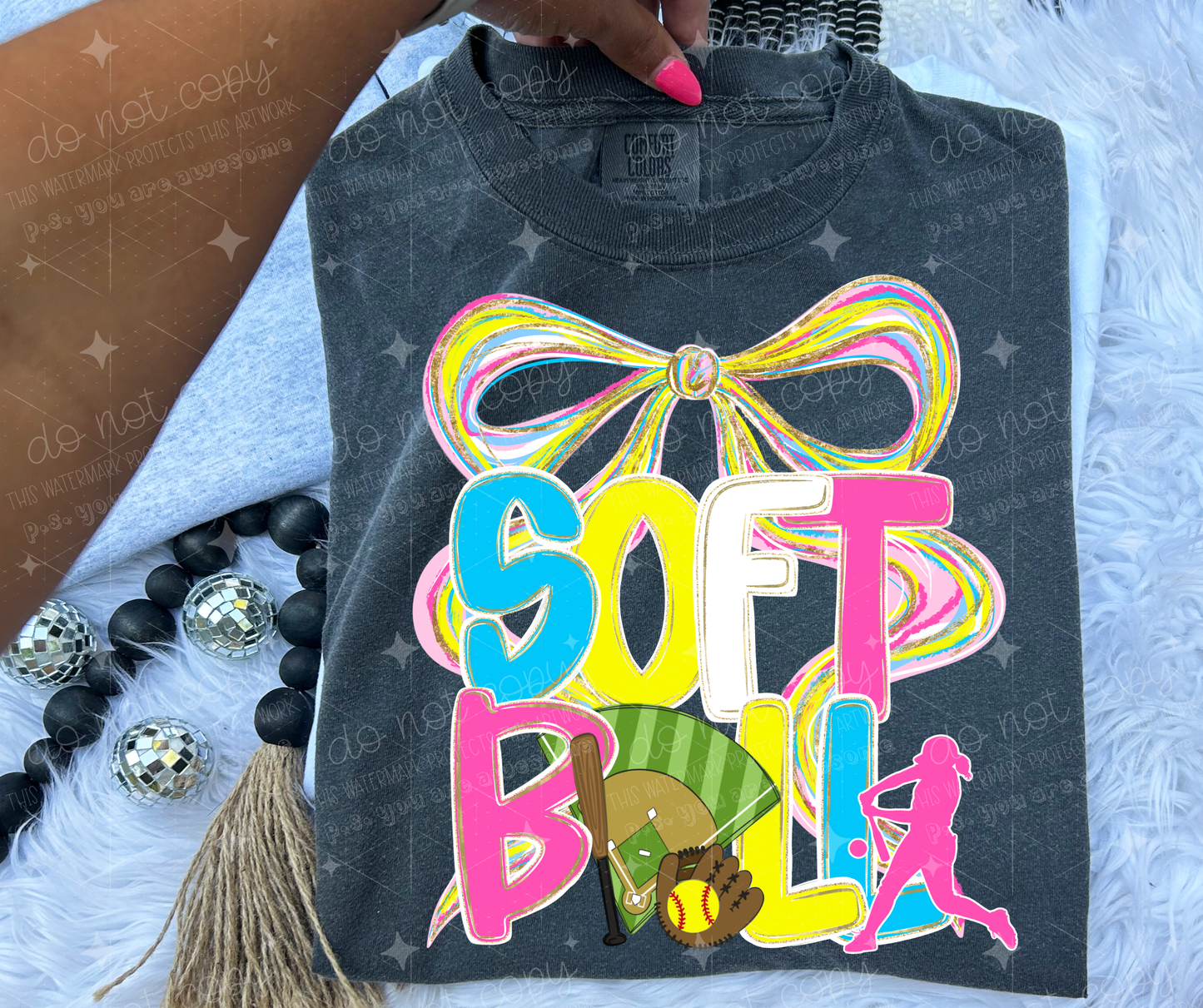 SOFTBALL WITH BOW - DTF TRANSFER