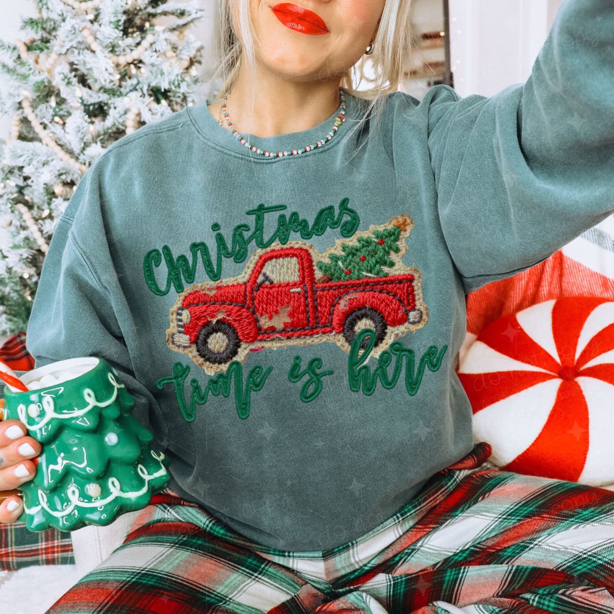 CHRISTMAS TIME IS HERE - FAUX EMBROIDERY - DTF TRANSFER