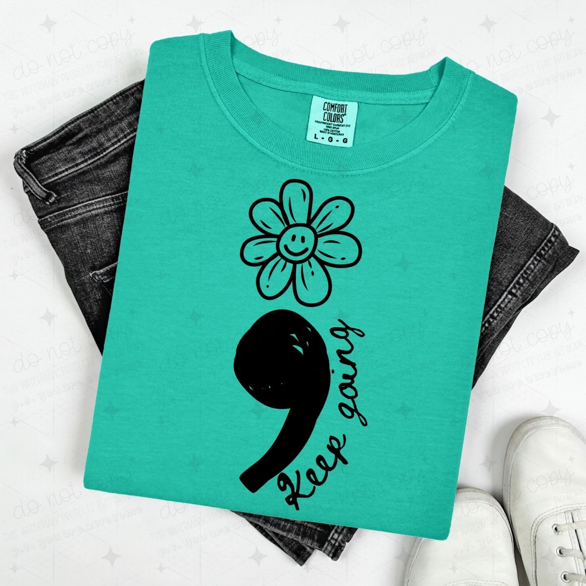 KEEP GOING - SEMICOLON AND SMILEY FACE FLOWER - DTF TRANSFER