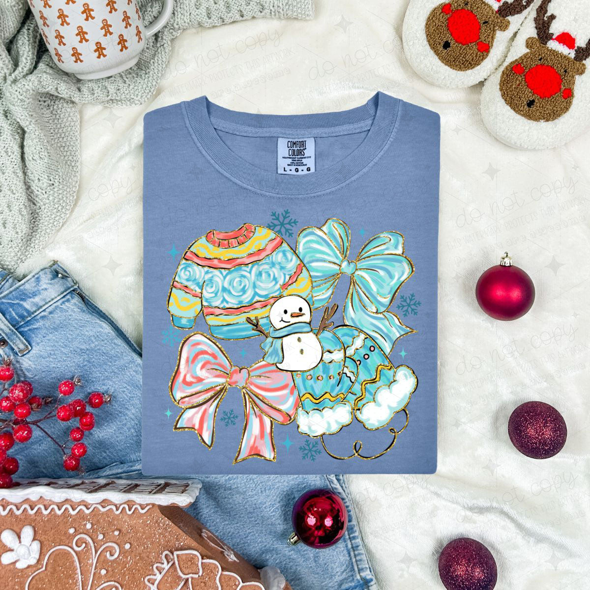 COQUETTE WINTER DOODLE BOWS, SNOWMAN,SWEATER AND A SCARF - DTF TRANSFER