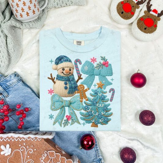 COQUETTE BLUE WINTER DOODLE - FAUX YARN - DTF TRANSFER