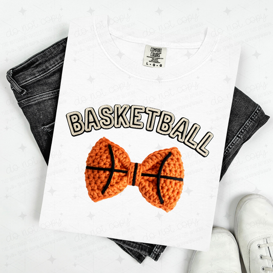 COQUETTE BASKETBALL WITH BASKETBALL BOW - FAUX YARN - DTF TRANSFER