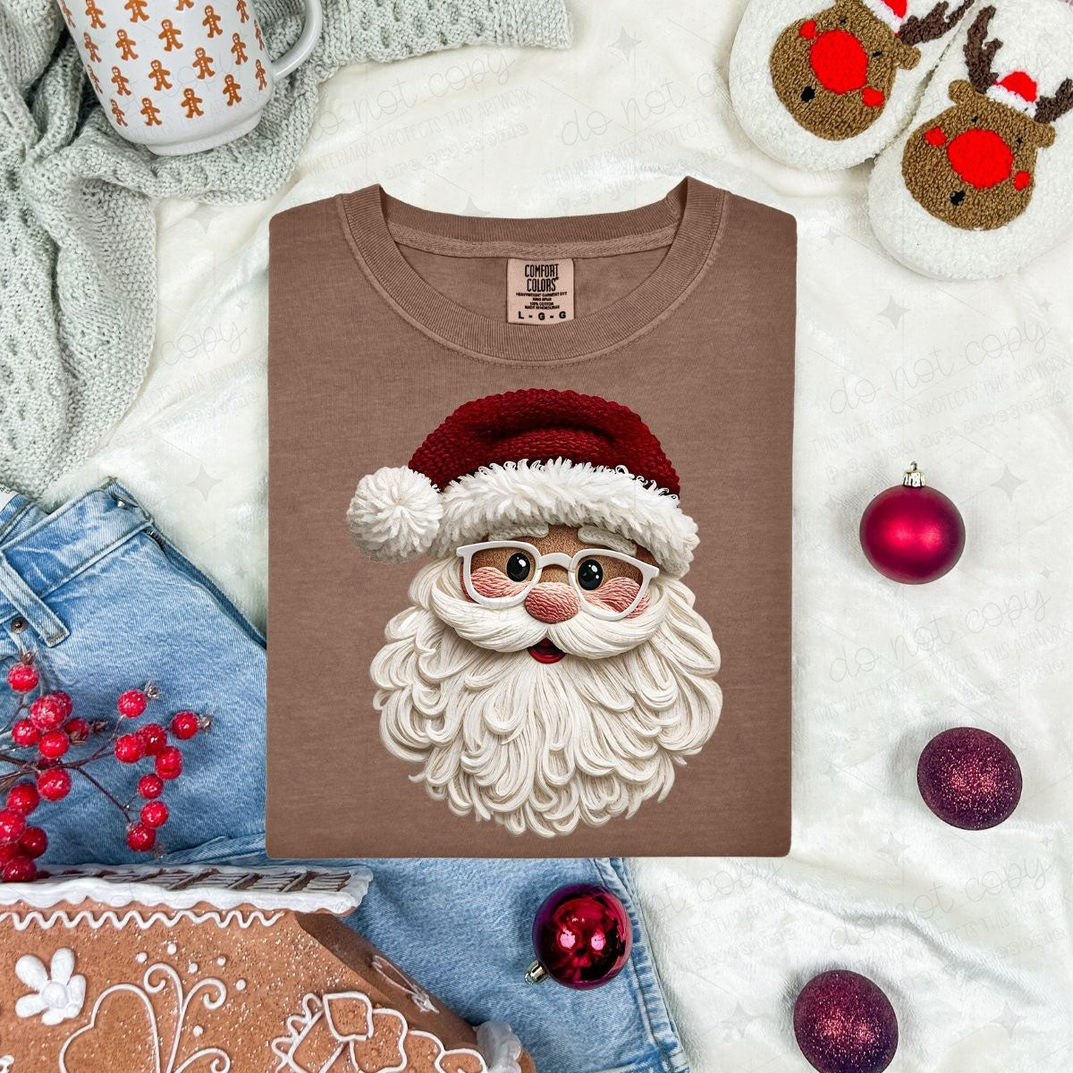 VINTAGE SANTA WITH GLASSES - FAUX YARN - DTF TRANSFER