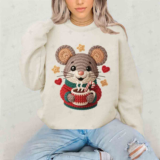 CHRISTMAS COCOA MOUSE - FAUX YARN - DTF TRANSFER