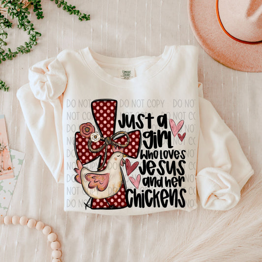 JUST A GIRL WHO LOVES JESUS AND HER CHICKENS - DTF TRANSFER