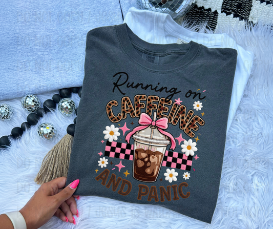 RUNNING ON CAFFEINE AND PANIC - FAUX YARN - DTF TRANSFER