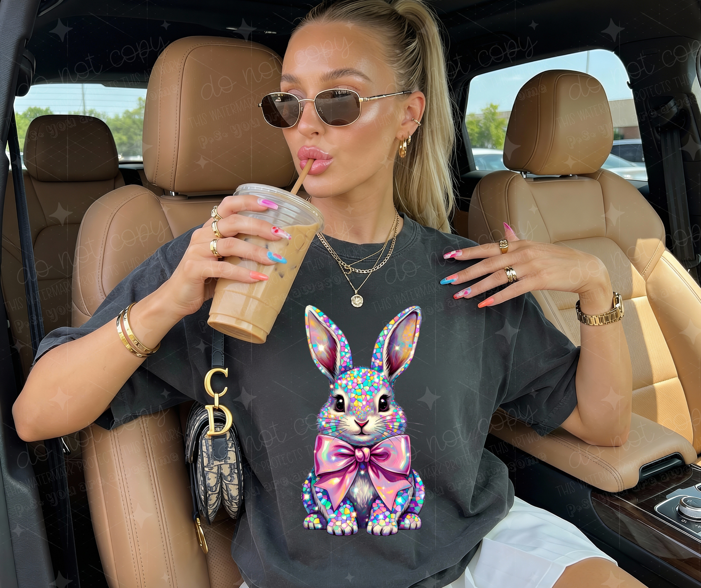 SPARKLE BUNY WITH BOW - DTF TRANSFER