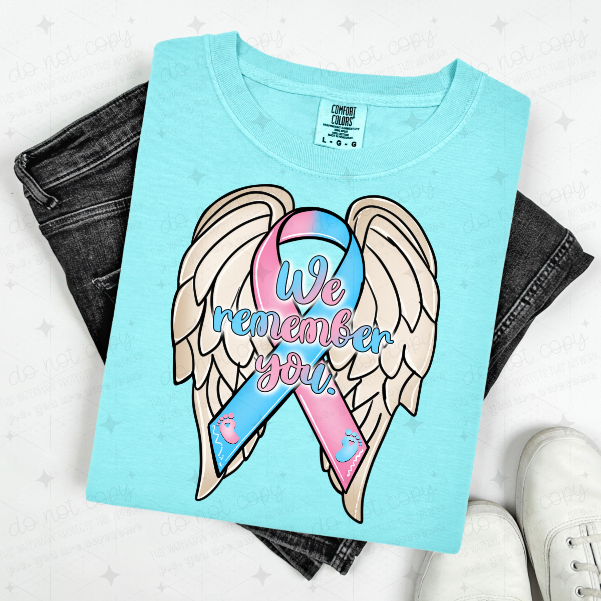WE REMEMBER YOU - RIBBON WITH ANGEL WINGS - DTF TRANSFER