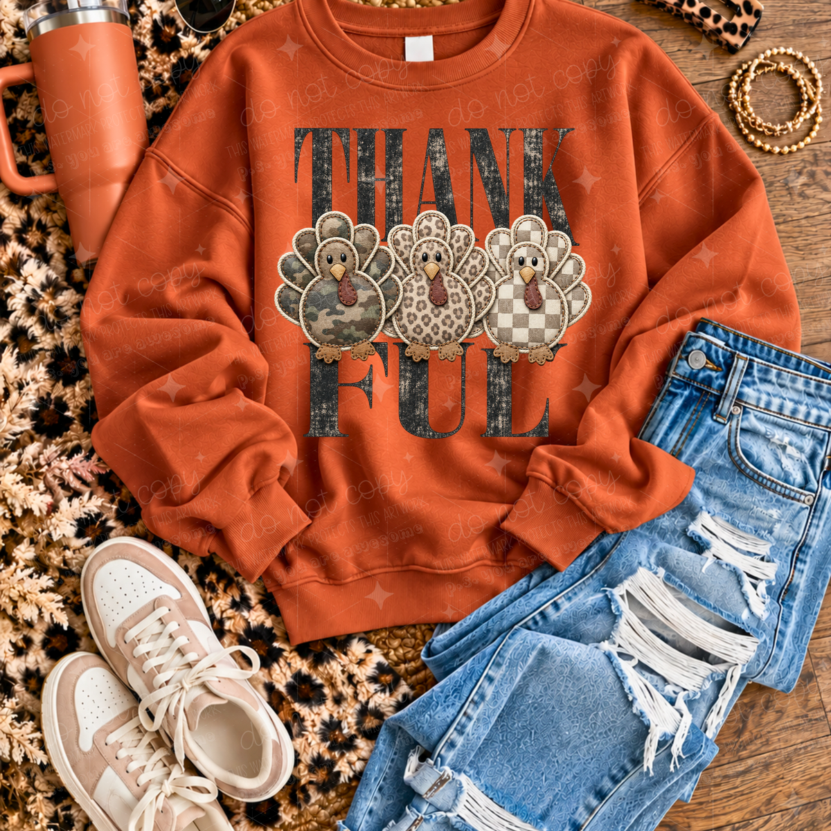 THANKFUL TRIPLE TURKEYS - DTF TRANSFER