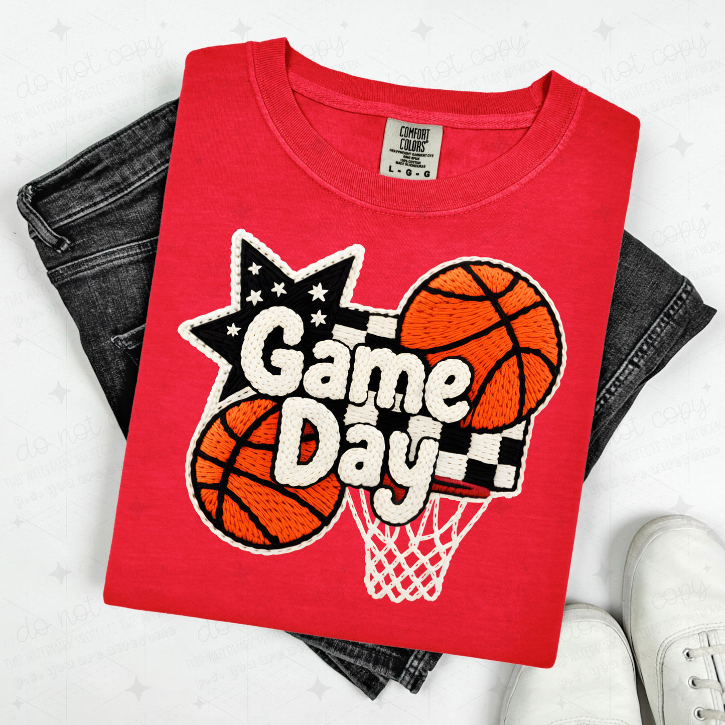 CHECKERED BASKETBALL GAME DAY - FAUX YARN - DTF TRANSFER