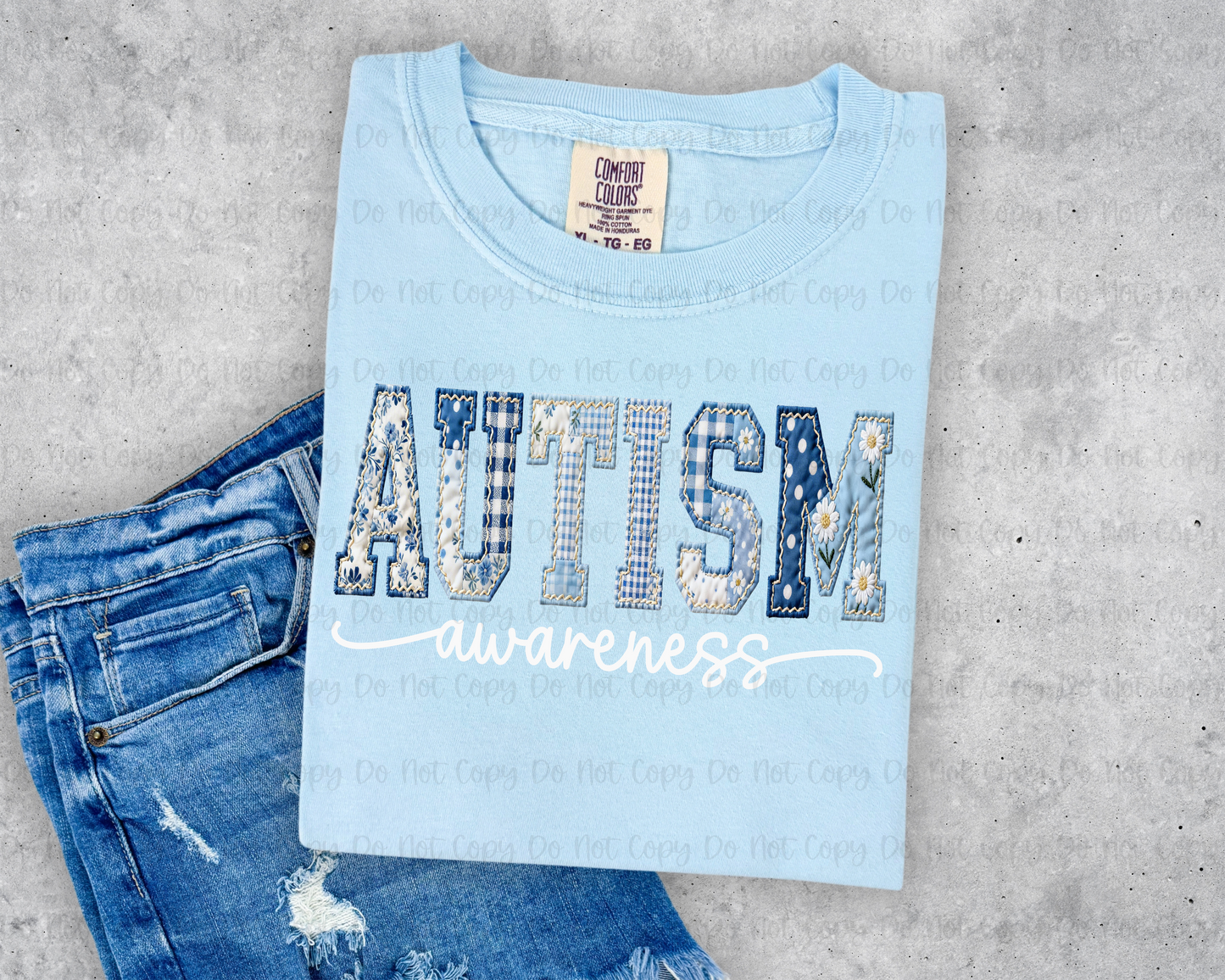AUTISM AWARENESS FAUX PATCHWORK- DTF TRANSFER