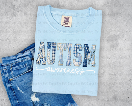 AUTISM AWARENESS FAUX PATCHWORK- DTF TRANSFER