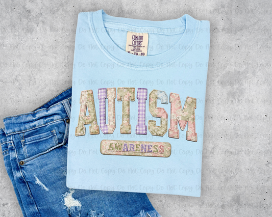 AUTISM AWARENESS FAUX PATCHWORK COTTAGE CORE - DTF TRANSFER