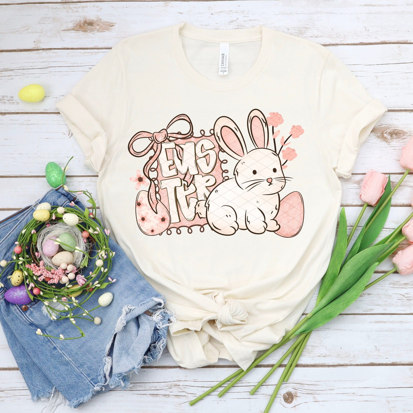 EASTER BOW AND RABBIT - DTF TRANSFER