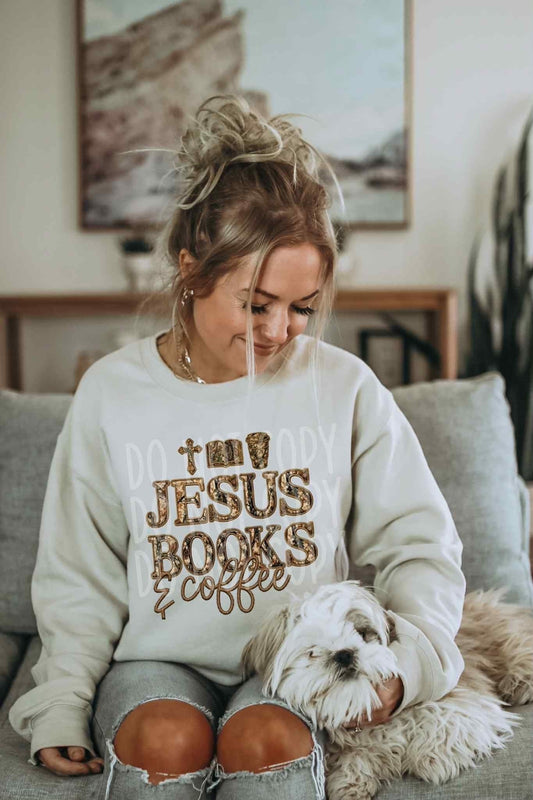 JESUS BOOKS AND COFFEE CAMO - FAUX EMBROIDERY - DTF TRANSFER