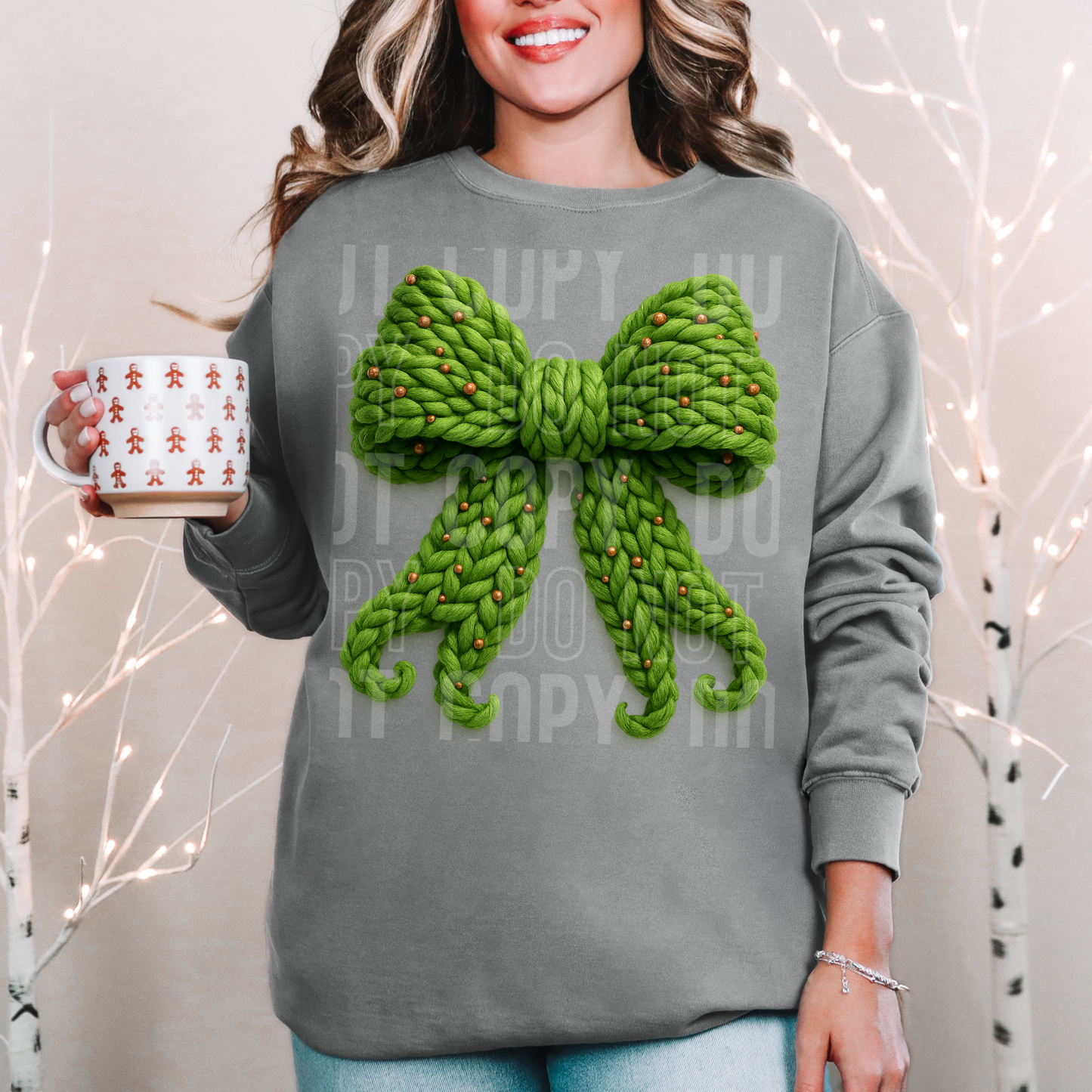 GREEN CHRISTMAS BOW - FAUX YARN - DTF TRANSFER