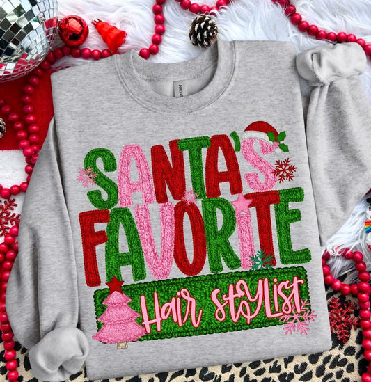 SANTA'S FAVORITE HAIR STYLIST - FAUX YARN - DTF TRANSFER