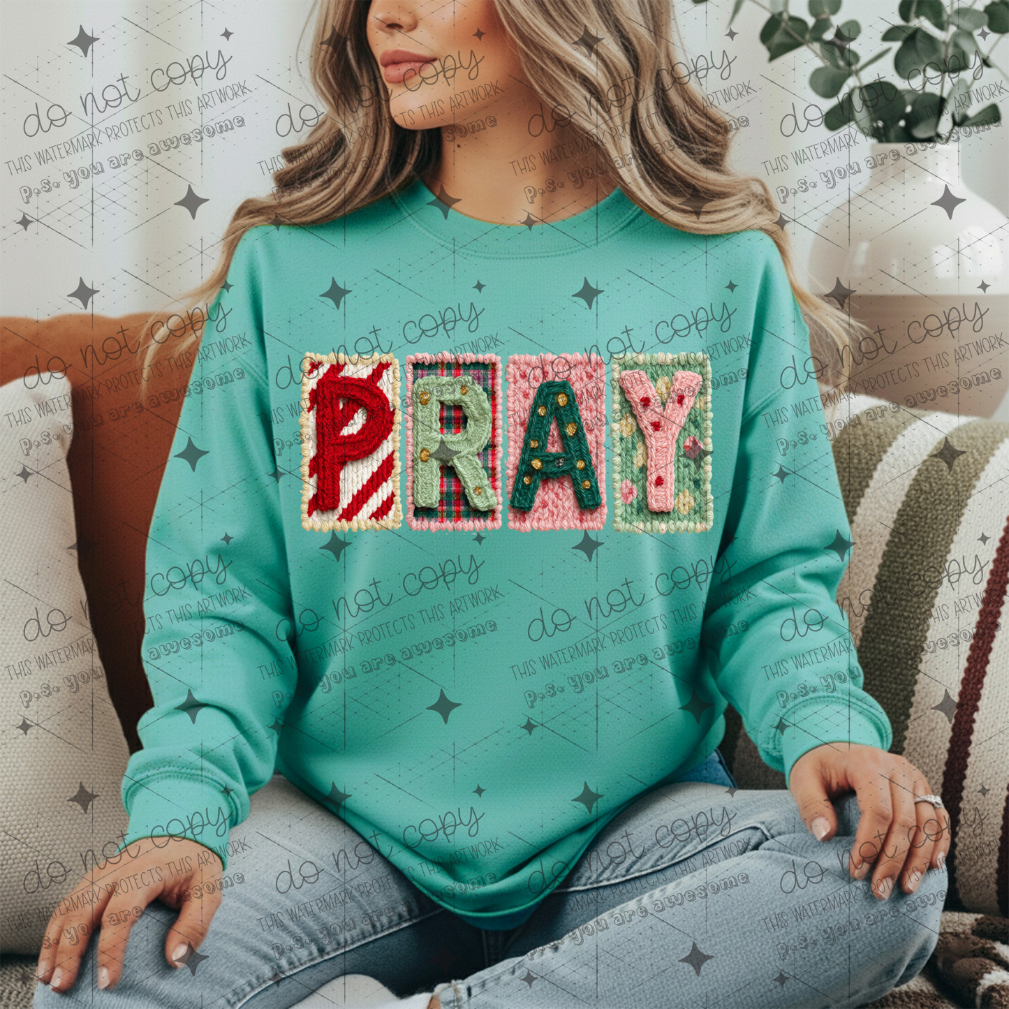 PRAY CHRISTMAS FRAME - FAUX YARN - DTF TRANSFER