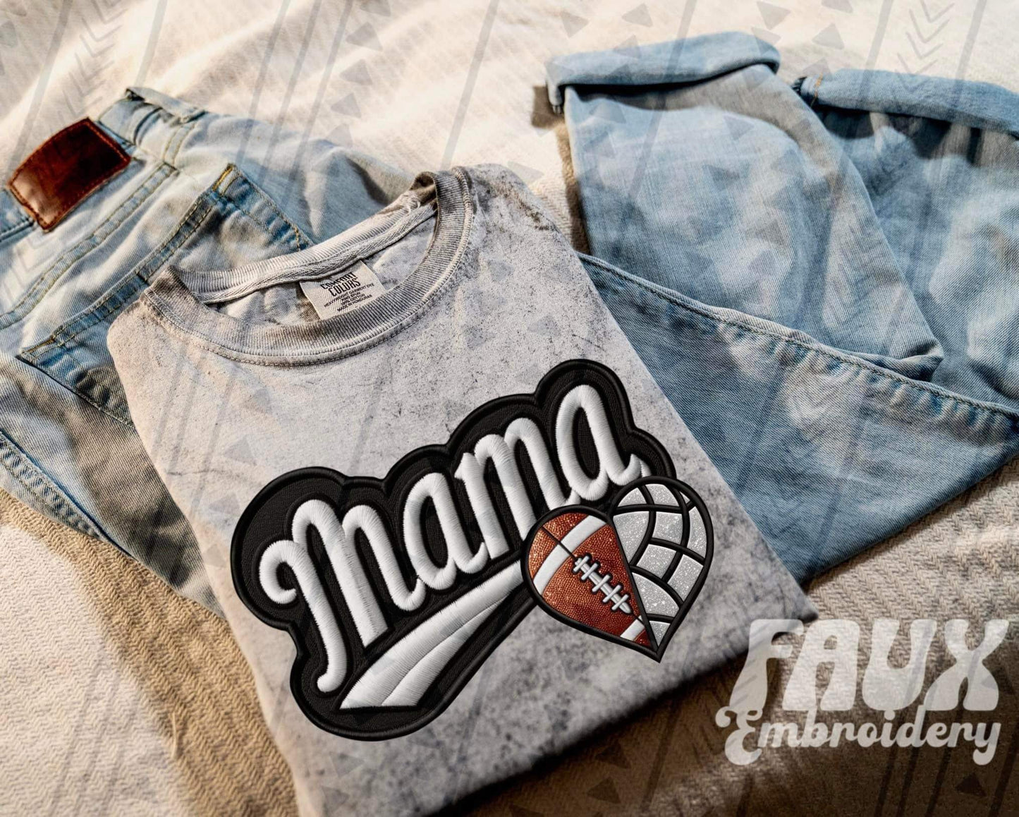 Faux Embroidered Mama Sports Patch DTF PRINT  - DTF TRANSFER