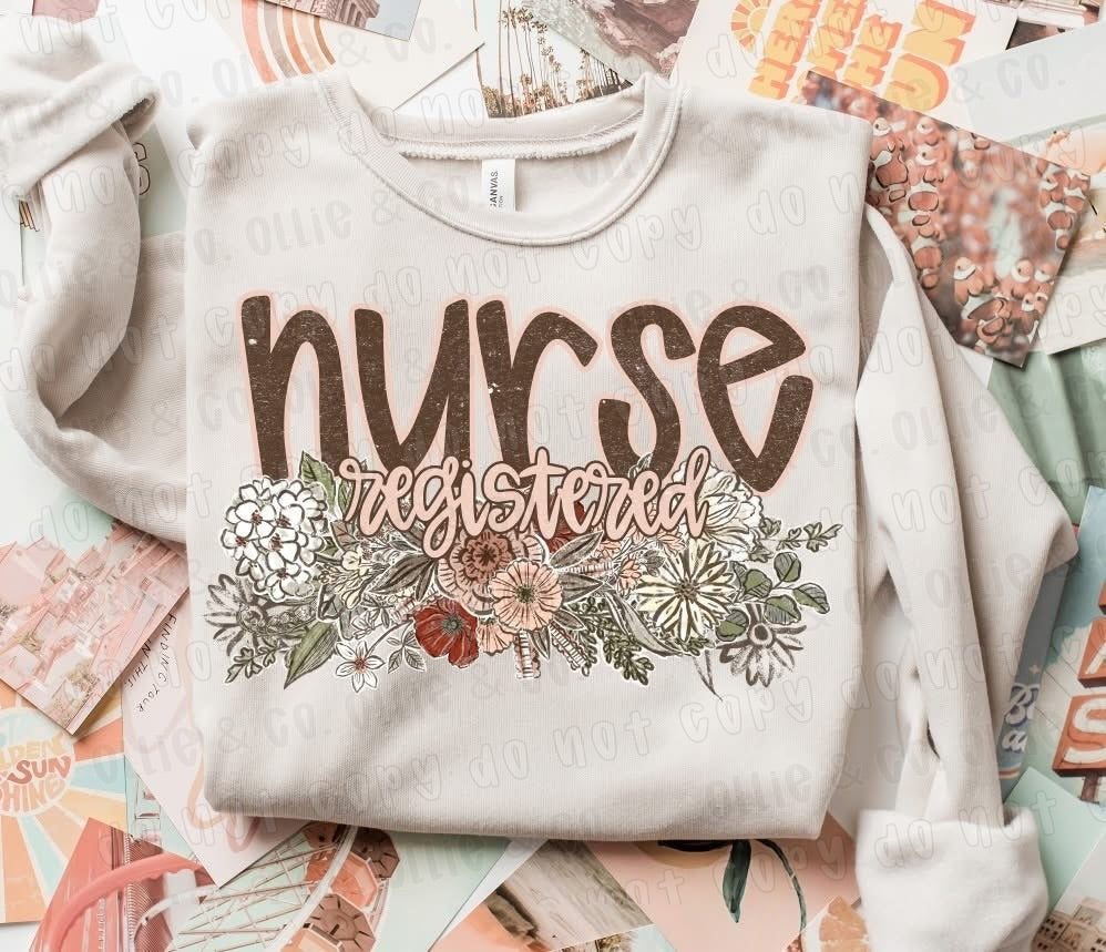 VINTAGE FLORAL REGISTERED NURSE - DTF TRANSFER