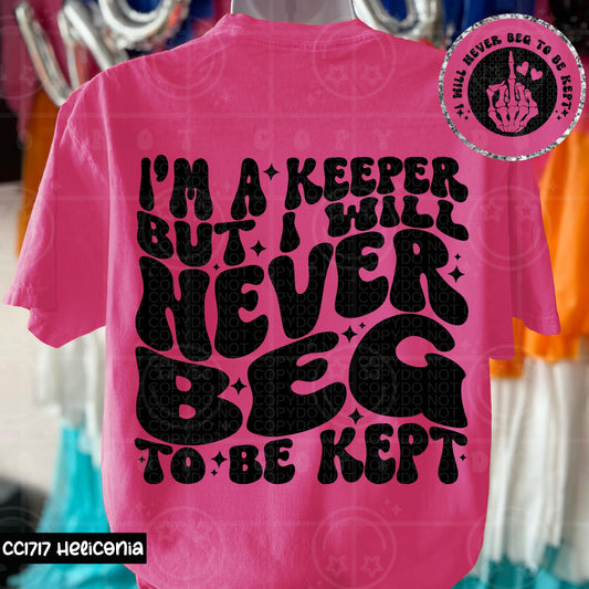 I'M A KEEPER - FRONT+BACK - DTF TRANSFER