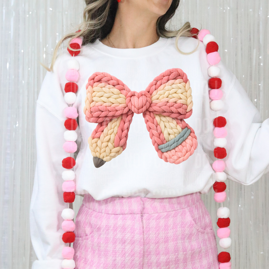 PENCIL BOW VALENTINES - FAUX YARN - DTF TRANSFER