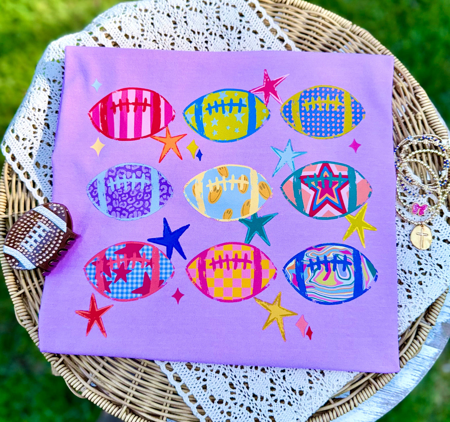 PREPPY FOOTBALLS WITH DESIGNS - DTF TRANSFER