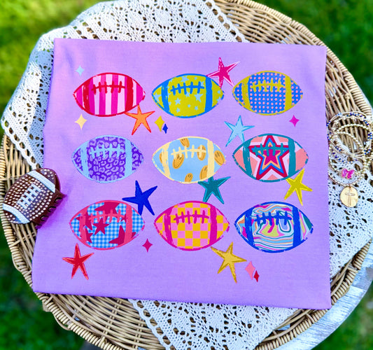 PREPPY FOOTBALLS WITH DESIGNS - DTF TRANSFER