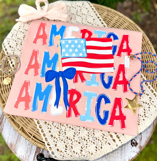 AMERICA STACKED WITH FLAG - DTF TRANSFER